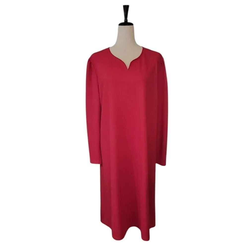 Vintage Susan Gaver Red Ponte Knit Long Sleeve Midi A-line Dress Size L